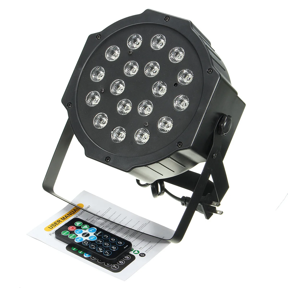 

18W RGB LED Stage Light DMX Par CAN DJ Disco Uplighter Strobe Lighting for DJ Party Disco 110V-220V Power plug+Remote control
