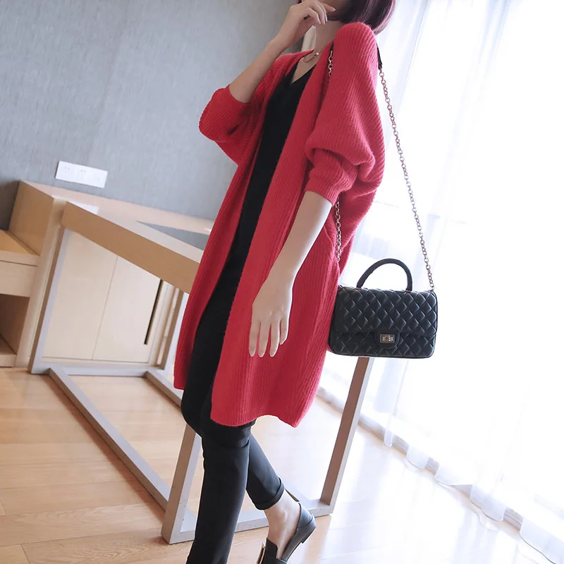 Large Size 2019 New Year Wool Knitted Sweater Women Loose Long Casual Solid Sweater Jacket Vintage Sweaters Cardigan with Pocket