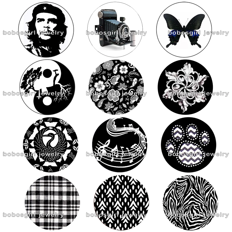 Черно-белая стеклянная оснастки buttonphoto круглый кабошон с плоской задней частью