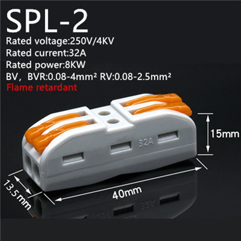 

20-30-50-100pcs/lot WAGO Type 222 SPL-2 Compact Wire Wiring Connector Conductor Terminal Block Lever 0.08-2.5mm2