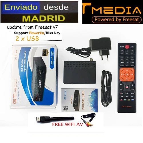 5 шт. GT MEDIA V7S HD Freesat V7s с USB Wi Fi DVB S2 спутниковый ТВ приемник поддержкой PowerVu Biss Key gtmedia