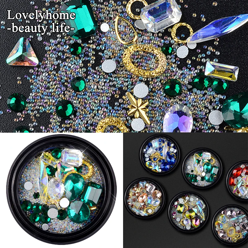 

1 Box Mixed Colorful Gem Rhinestone Micro Crystal Beads Sharp Flatback 3D Nail Decoration Manicure Accessories