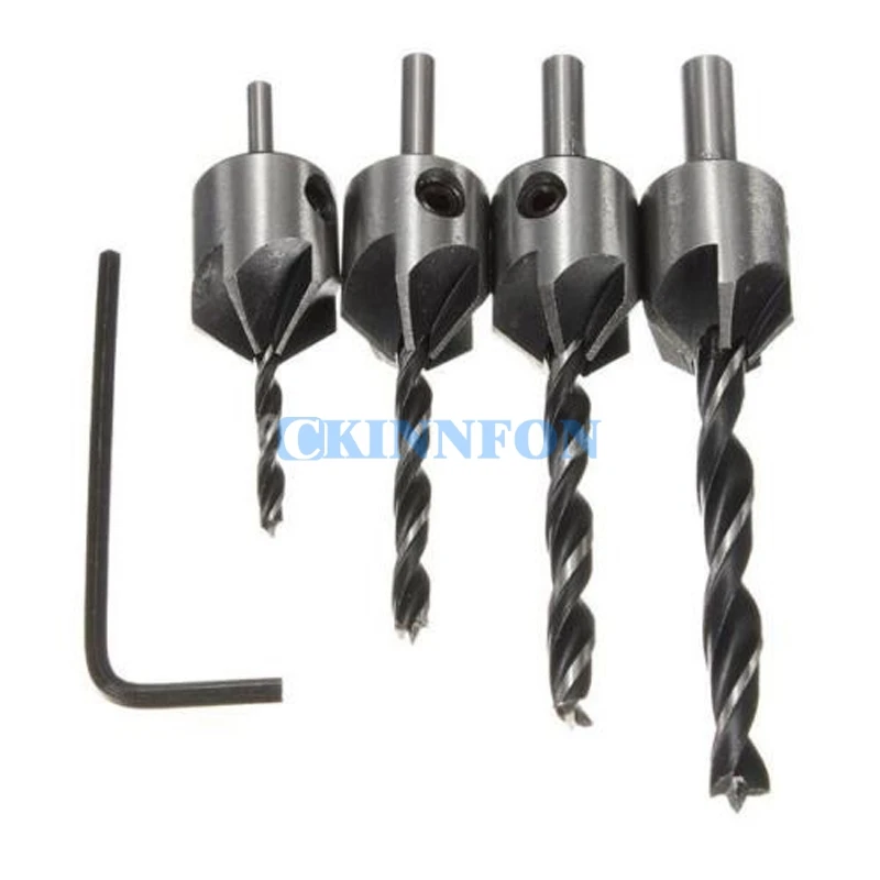 

DHL 20Set 4x HSS 5 Flute Countersink Drill Bit Set Screw Woodworking Chamfer Tool 3-6mm