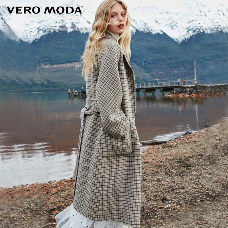 Vero Moda женское двубортное шерстяное пальто с поясом длинное