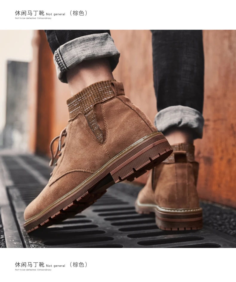 Мужские вязаные ботинки без шнуровки; ботинки «Челси»; мужские ковбойские ботинки из замшевой кожи; мужские зимние ботинки; botas hombre Invierno