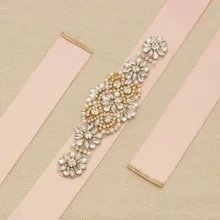 MissRDress пояс невесты золотые стразы свадебный пояс кристалл жемчуг атласный свадебный пояс для женщин платья JK929