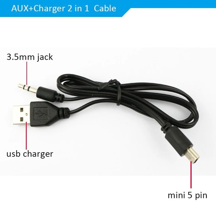 2 in 1 Mini USB to Jack 3.5mm AUX cable 