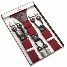 Пурпурно-красные 6 зажимы Подвески мужские модные подтяжки