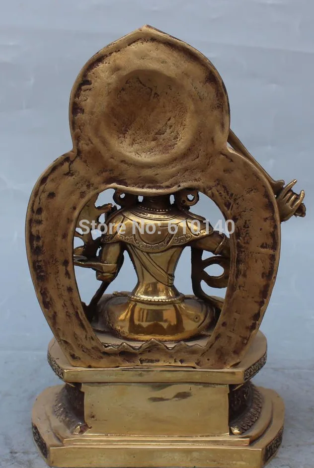 

11" Bronze 8 Auspicious Symbol Seat Wenshu Manjushri Boddhisattva Sword Statue