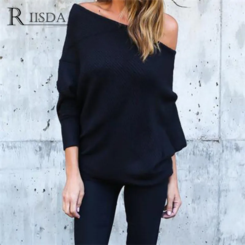RIISDA Brand Fashion Women Sweater and Pullover Full Sleeve Solid Knitted Sweaters Casual Off Shoulder Jumper Tops 2018 | Женская одежда