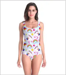 Треугольный бикини цельный купальник женский сексуальный купальный костюм 3D принт Лиза Франк Радуга боди с единорогом футболки женские
