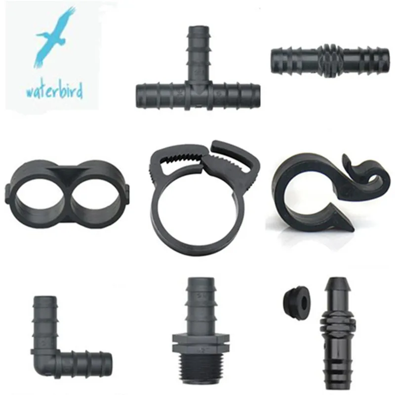 50pcs/pack 16mm (1/2") Barbed Connector Tee Elbow Clamps Hanger For