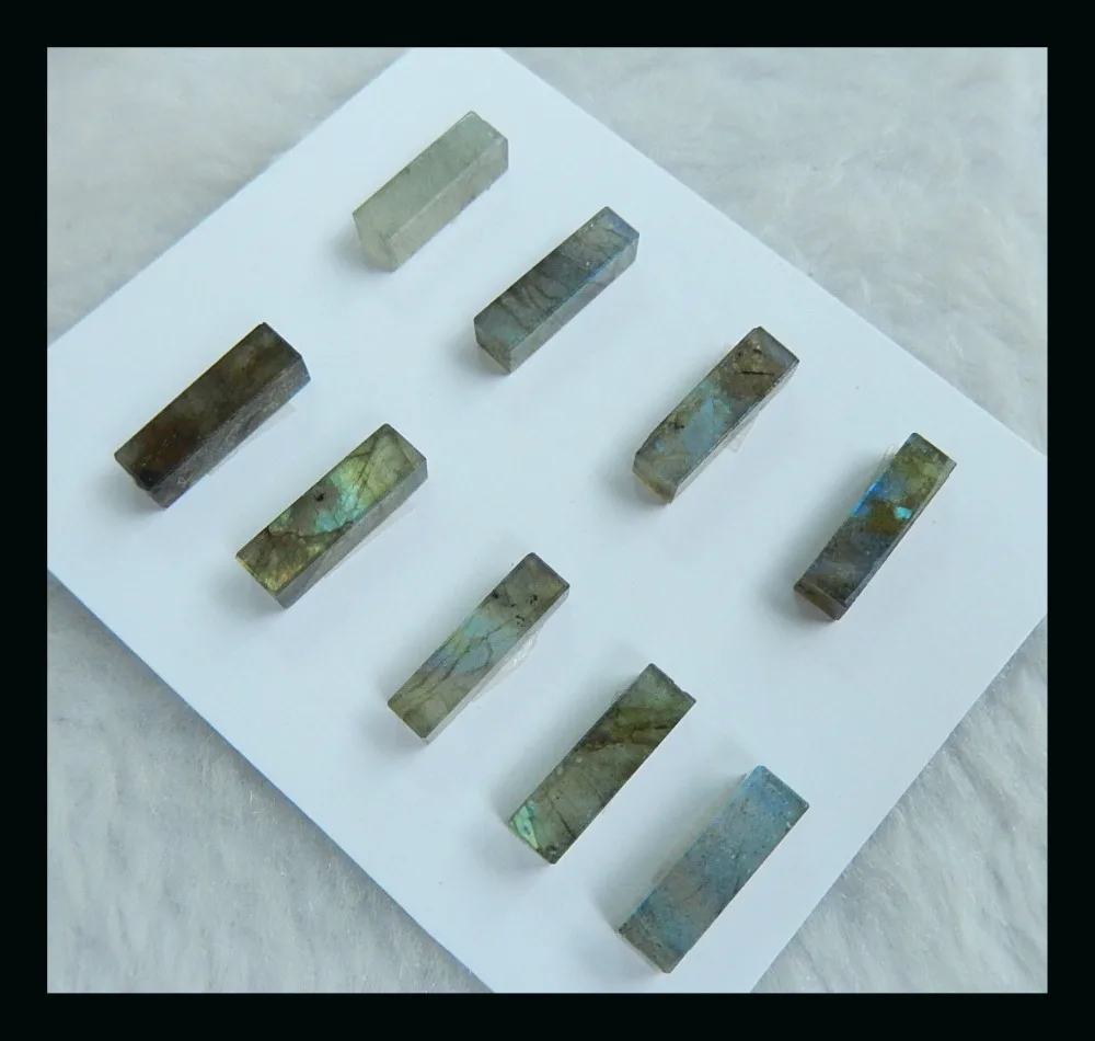 Natural Stone Sale 9pcs Rectangular Labradorite Cabochons,14x4mm,5.65g