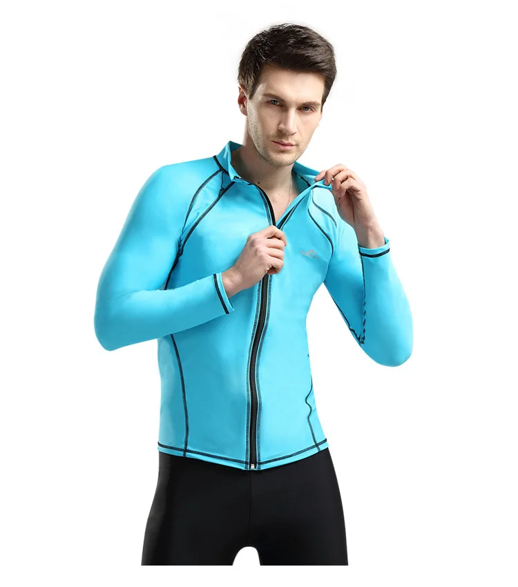 Sbart 1PC Long Sleeve Zip Up Rash Guard Jacket Men Swimsuits Tops Male