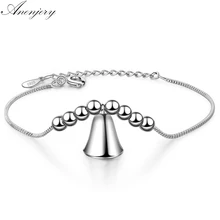 Anenjery, 925 пробы, серебряные подвески, бусины, браслеты, милый маленький браслет с колокольчиками для женщин, pulseira feminina, подарок S-B220