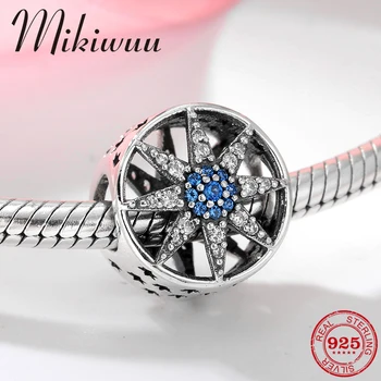 

Hollow out 925 Sterling Silver Ice crystal snowflake blue clear CZ fine Beads Jewelry making Fit Original Pandora Charm Bracelet