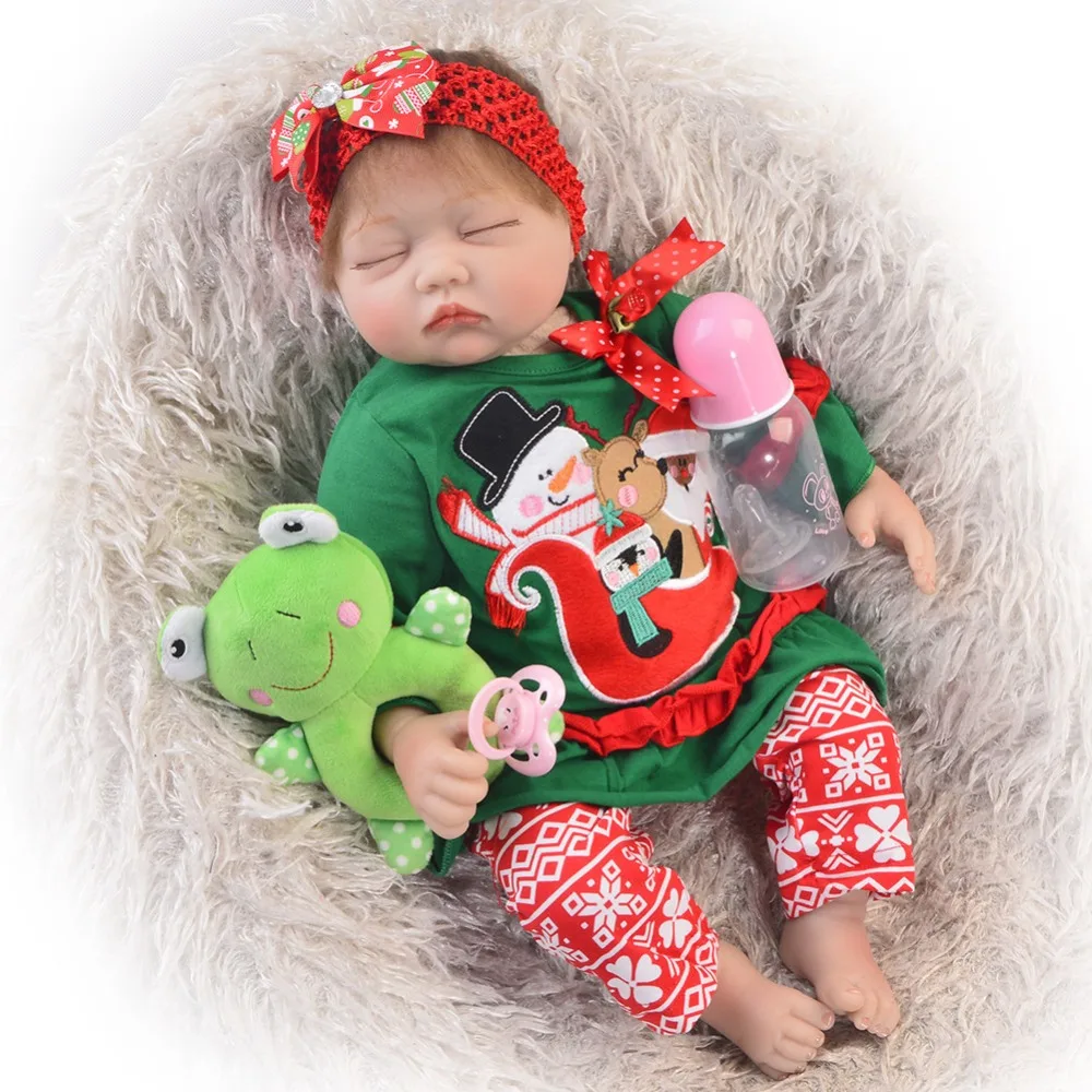 

2018 Fashion Reborn Baby Doll 55 cm Truly Soft Silicone Sleeping Kids Playmates Realistic New Born Baby Dolls PP Cotton Body