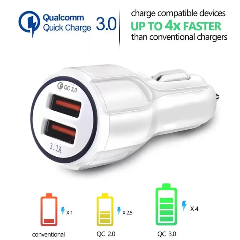 Быстрая зарядка 3 0 Зарядное устройство QC 5V 9V 12V 36W 3.1A Dual USB Автомобильное зарядное