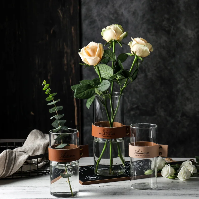 

1PC Transparent cylindrical straight glass vase flower hydroponic Table decor creative ornaments living room dried flower vase