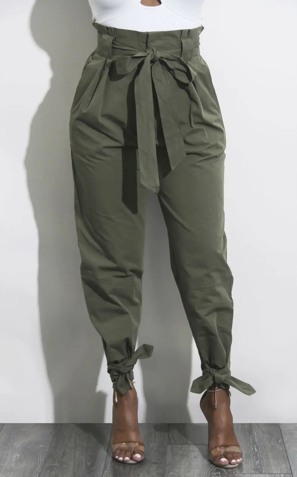 HIRIGIN горячие новые женские эластичные шаровары с высокой талией повседневные свободные длинные узкие брюки - Цвет: Армейский зеленый