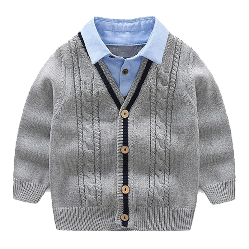 Хлопковый свитер; модная детская одежда; свитер на пуговицах для мальчиков; коллекция года; кардиган из двух частей; свитер; детская одежда; высокое качество