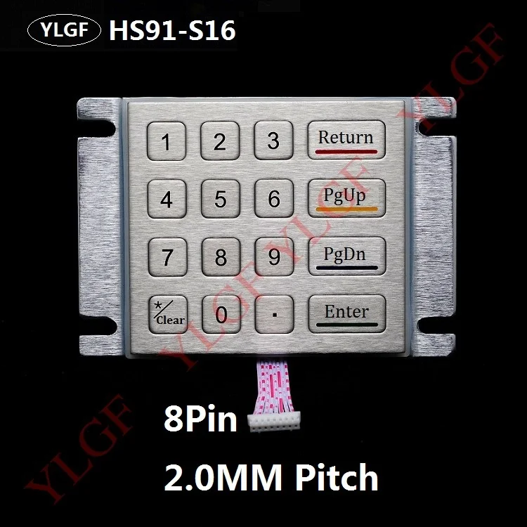 Металлическая клавиатура, 8-контактный интерфейс YLGF HS91-S16-PIN 16 Ключ Водонепроницаемый(IP65), пыль, антивандальный встроенный клавиатура