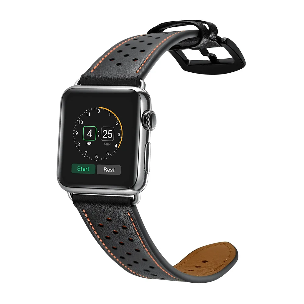 Сменный ремешок из натуральной кожи для Apple Watch Band 44 мм 40 мм 42 мм 38 мм спортивный дышащий ремешок для часов iWatch Series 5 4 3 2