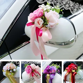

1Pcs Bridal Car Mirror Door Decoration Silk Ribbon Flower Wedding Party Artificial Flowers Chair flower decoration GPD8603