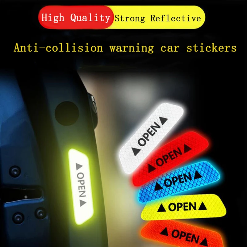 4 шт. автомобиля двери безопасности анти-столкновения предупреждение светоотражающие наклейки ОТКРЫТЫЕ наклейки на дальние расстояния