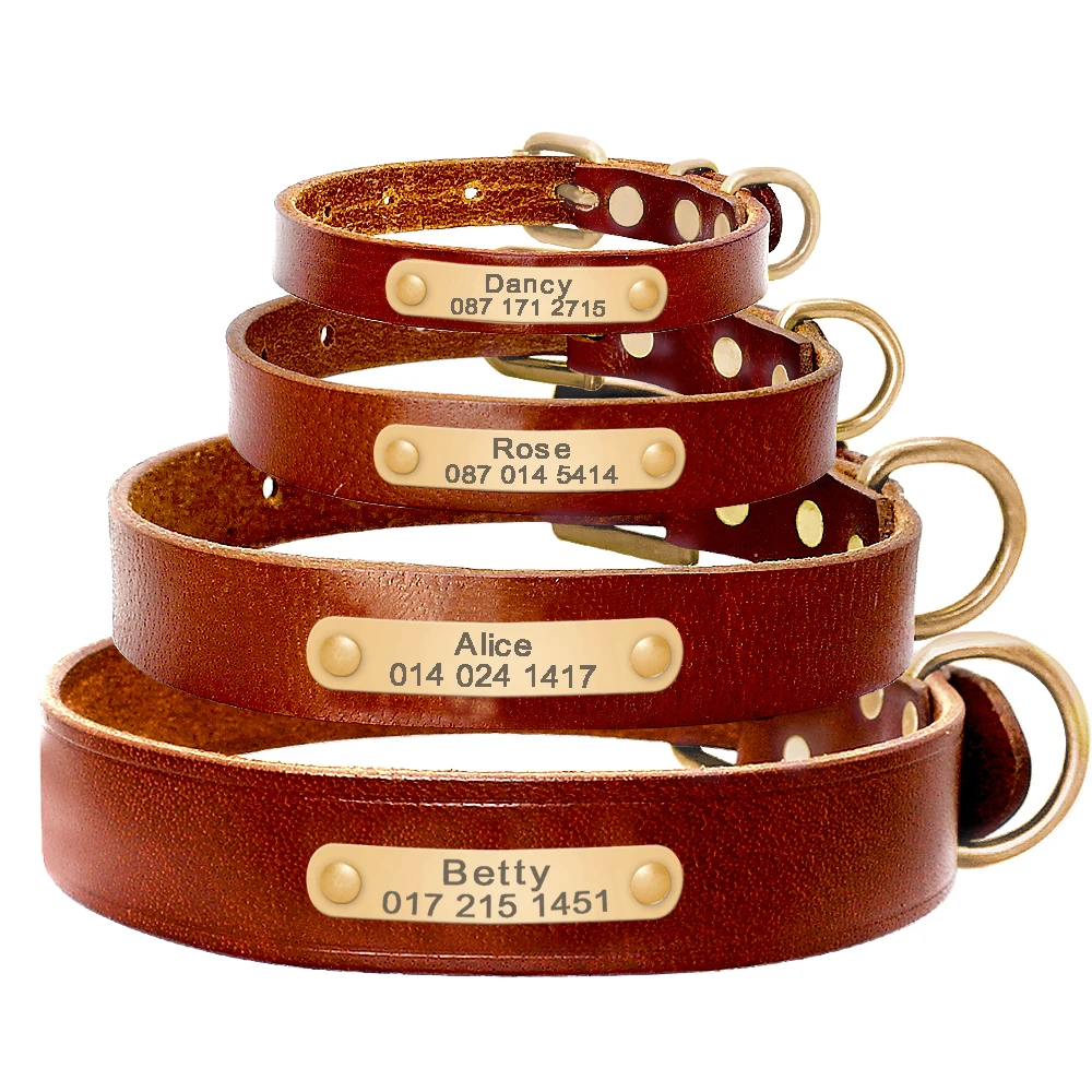 Ошейник из натуральной кожи для собак и кошек|free engraving|dog cat collardog id collar |