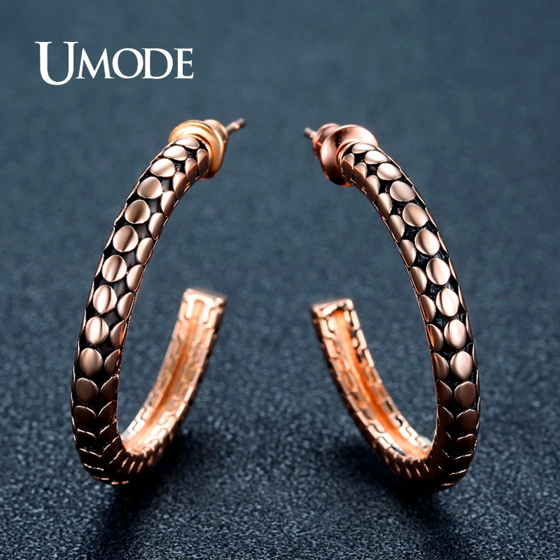 

UMODE Brand Real Rose Gold Color Half Hoop Earrings for Women Fashion Jewelry Party Boucle D'oreille Femme Christmas Gift UE0311