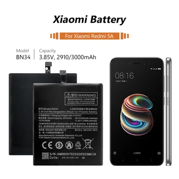 

Phone Battery 3.85V 2910/3000mAh BN34 BN 34 Lithium Li-ion Rechargeable Battery For Xiaomi Redmi Hongmi 5A