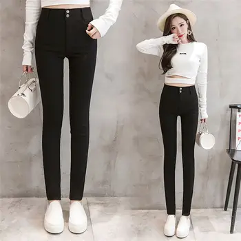 

Elastic Black Skinny Bottom Warm Trousers Women Pencil Pants High Waist Autumn Slim Leggings