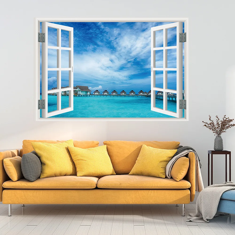 

3D Full Colour High Definition Nature Scenery False Faux Window Frame Wall Decals beautiful wall art wall decal for your home