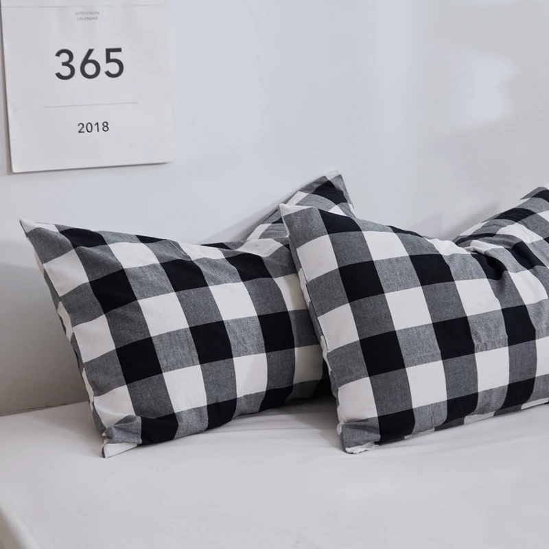 

YLW Cotton Home Pillowcase 2ps Large Plaid Color Knitted Fabric Comfort Pillowcase Home Bedroom Plain Pillowcase