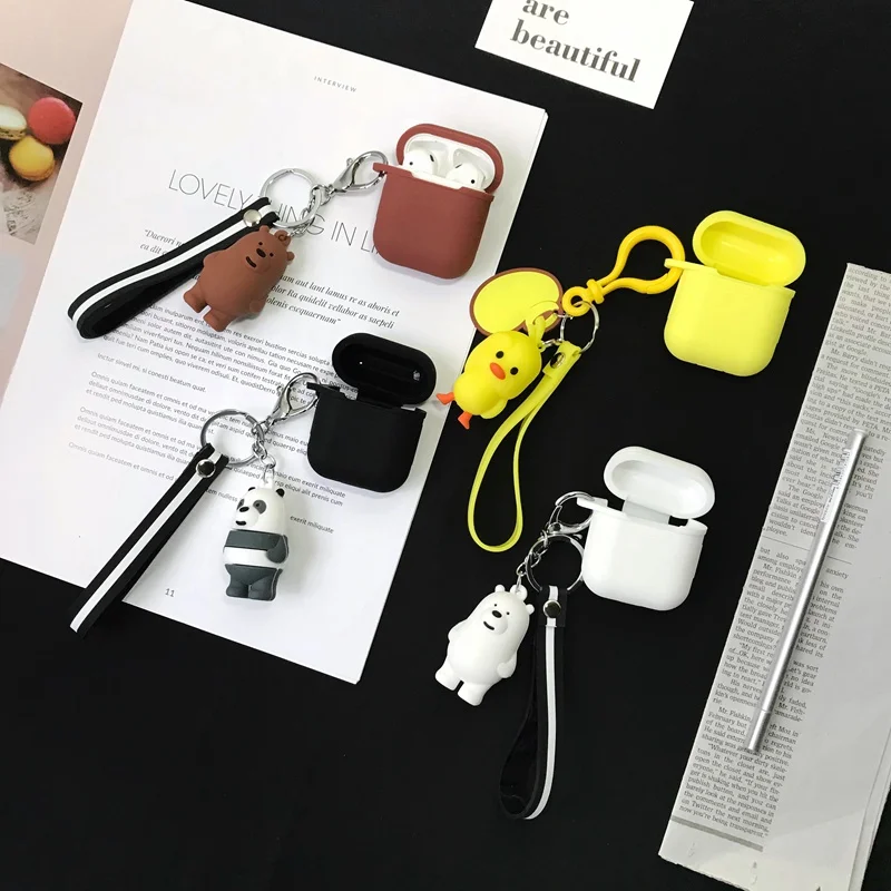 Силиконовый чехол для наушников Apple Airpods 1 2 с мультяшным медведем и уткой защитный