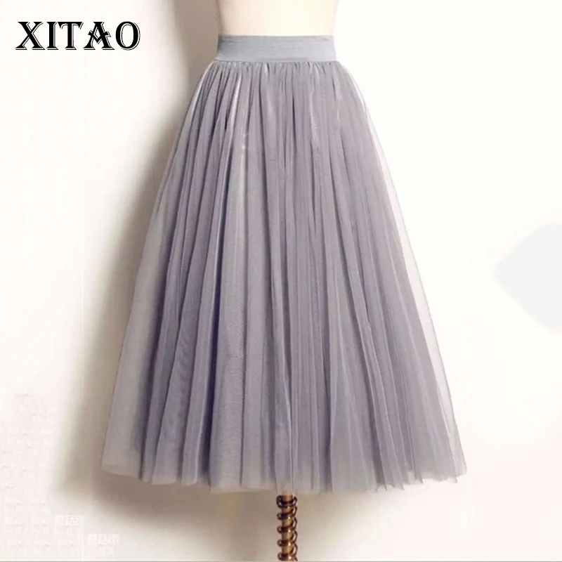 

[XITAO] Korea 2017 Summer New Arrival Fashion Casual Women Solid Color Ball Gown Skirt Female Mid-Calf Loose Skirt CXB085