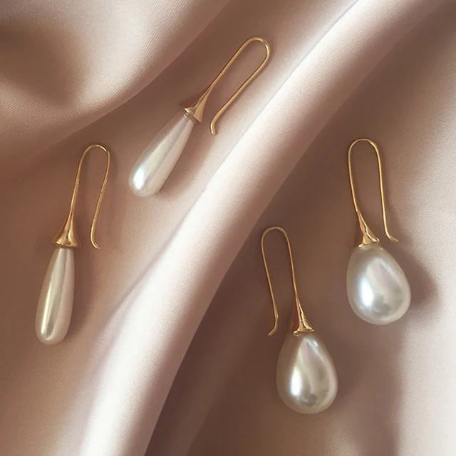 White Teardrop Simulation Pearl Earrings Dangle For Women Baroque White Teardrop Simulation Pearl Earrings Dangle For Women Baroque Palace Style Jewelry Long Temperament Hook Simple