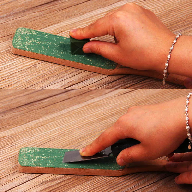 Leather Sharpening Strop Wood Handle Leather Sharpening Strop Knife Razor Polishing Board 2PCS