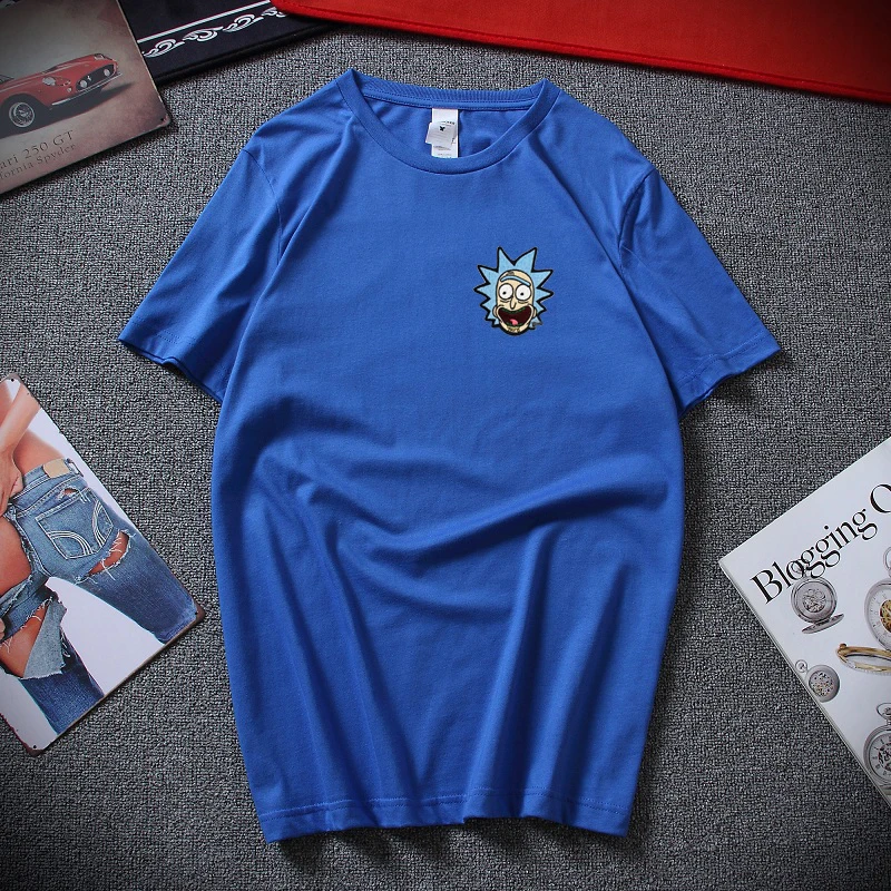 Новинка, футболка с короткими рукавами и вышивкой Рика и Морти, хлопковая футболка с короткими рукавами в стиле хип-хоп, футболка хараку для мужчин и женщин - Цвет: blue 1
