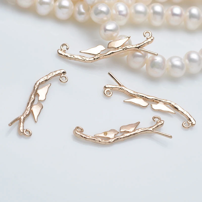 

10PCS 25.5x7.5MM 24K Champagne Gold Color Brass 2 Holes Tree Branchs and Birds Charms Pendants High Quality Jewelry Accessories