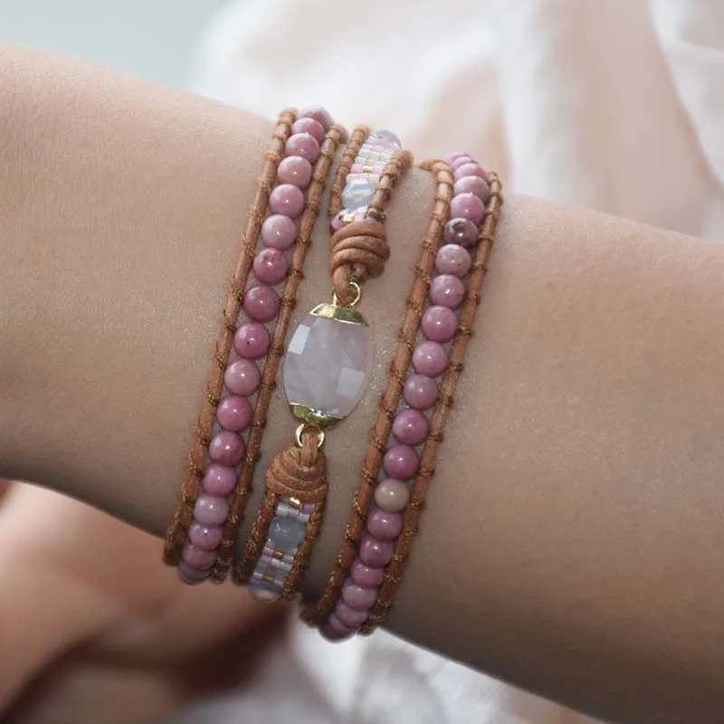 3X кожаный обертывающий бисерный браслет Boho шикарный ювелирный Богемский Браслет
