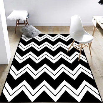 

Fashion Modern Geometric Black White Zigzag Chevron Door Mat Bathroom Parlor Living Room Bathroom Decorative Carpet Area Rug