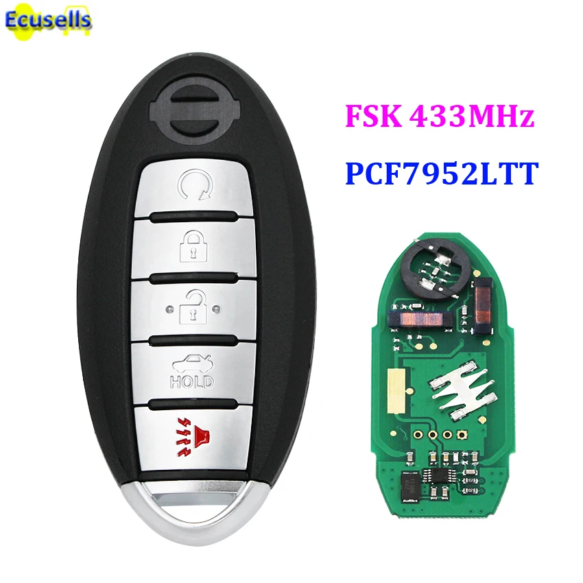 

smart remote key 4+1 button FSK 433MHz PCF7952LTT chip For Nissan Patrol with insert key blade 5 buttons