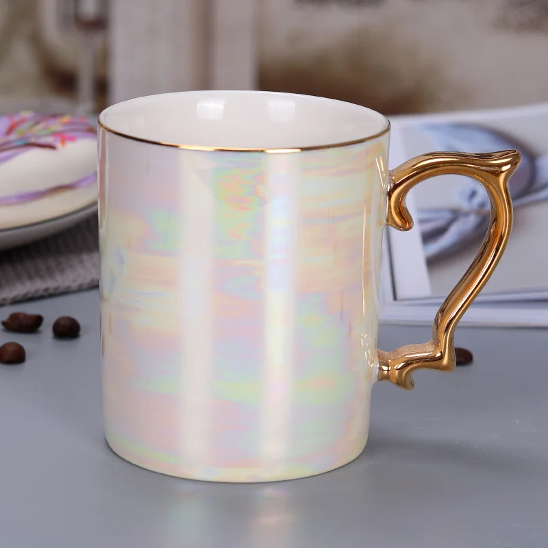 Новая жемчужная глазурь, кружка с золотой ручкой, радужная глазурованная керамическая чашка, модная кофейная чашка, Современная кружка, простая Скандинавская чашка, посуда для напитков, подарок - Цвет: 02