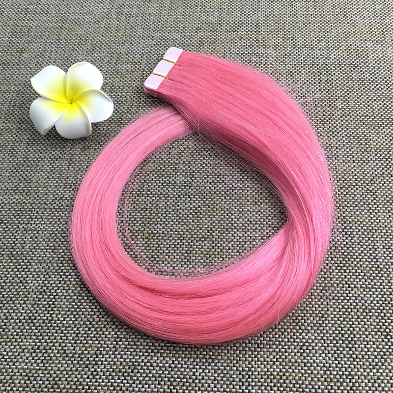 Full Shine Brazilian Human Hair Tape Extensions Baby Pink Real Human