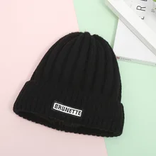 Меховая хлопковая теплая вязаная шапка для родителей и детей, зимняя шапка с этикеткой