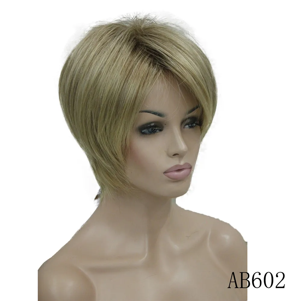 5969 #AB602 New charming blonde mix with brown root women' short straight wig (2)