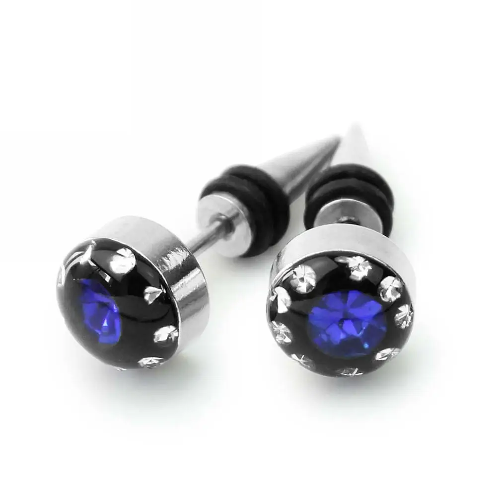 Refaxi 2pcs Fashion Blue Crystal Rhinestone Stainless Steel Ear Taper