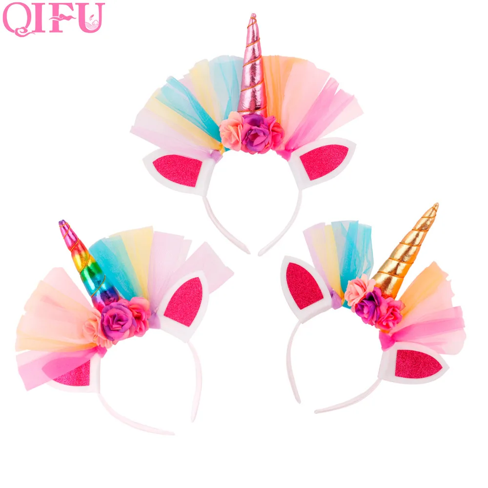 Aliexpress.com : Buy QIFU Gold Pink Unicorn Horn Headband Girls Hairband Happy Birthday Party ...